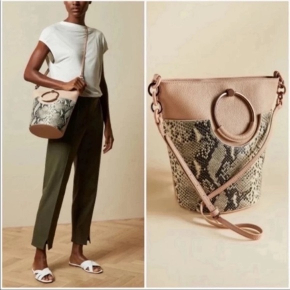🎀NWT🎀Ted Baker Uber-Chic Snakeskin Print Leather 2-Way Bucket Bag - Picture 3 of 16